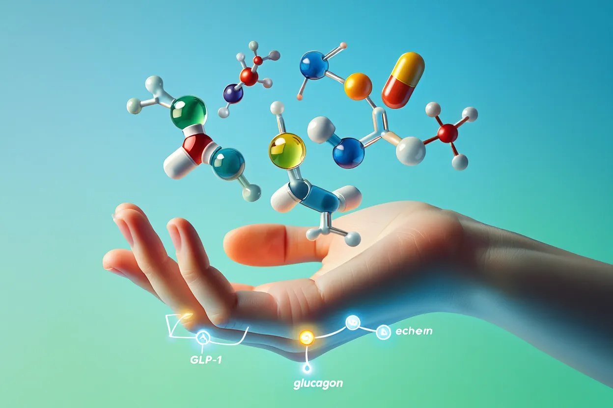 Illustration de sept molécules anti-obésité de nouvelle génération ciblant plusieurs récepteurs métaboliques
