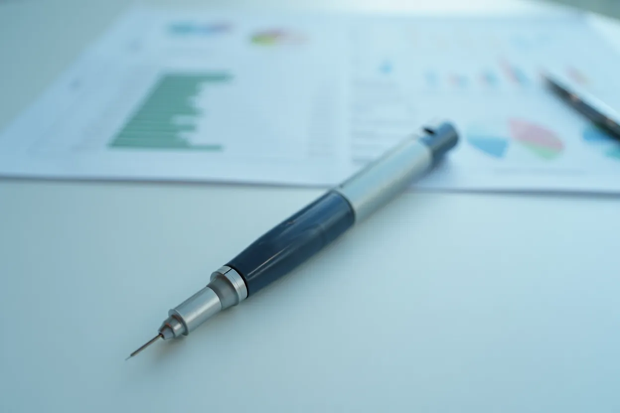 Stylo injecteur GLP-1 sur une surface de laboratoire — essai clinique GZR18 phase 1b/2a