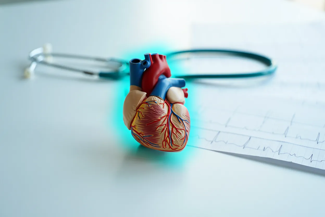 Cœur humain protégé par un halo lumineux bleu-vert — illustration de l'effet cardioprotecteur des GLP-1