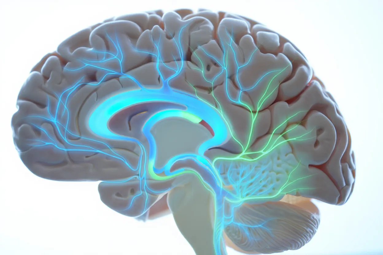 Cerveau humain avec circuits de récompense illuminés — illustration de l'effet du sémaglutide sur la motivation