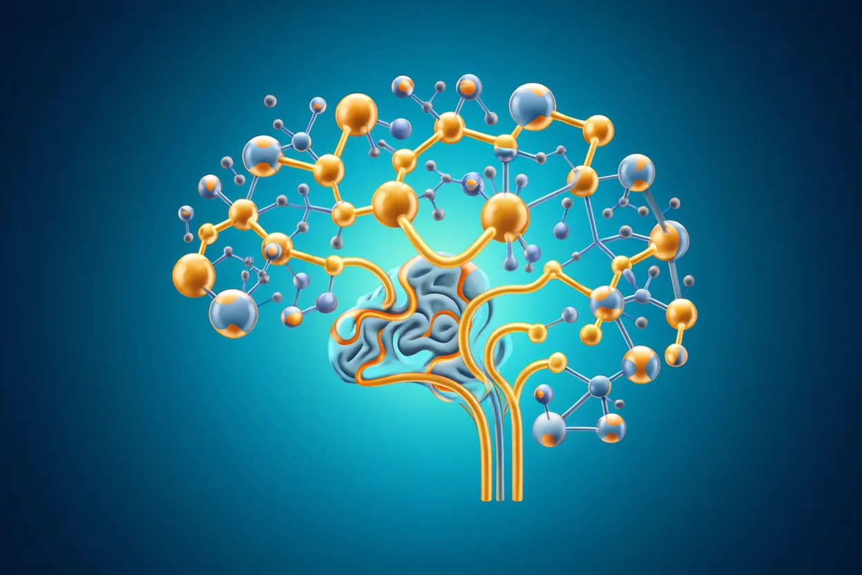 Illustration médicale de l'axe hormonal masculin — lien entre GLP-1, hypothalamus et testostérone