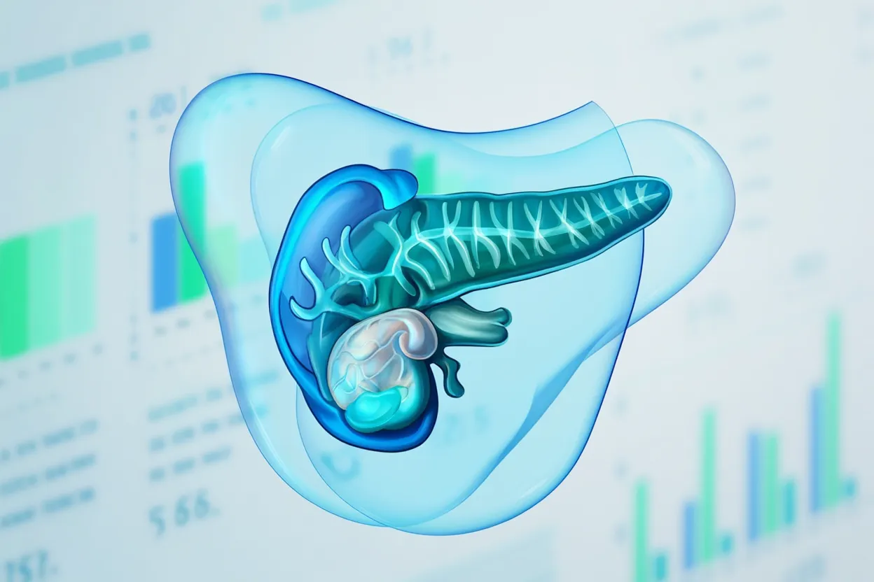 Illustration médicale d'un pancréas sain entouré d'éléments protecteurs — tirzépatide et pancréatite